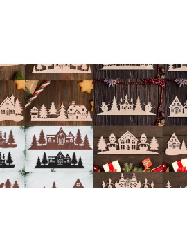Σετ των 2 Intra απο ξύλο plywood 3mm-4mm πάχος Cut Χριστουγεννιάτικου Scene Δίασταση 15x15 cm INTRAFABR-105488391