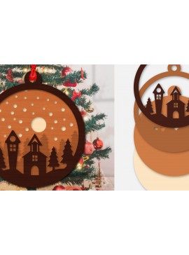 Σετ των 2 Intra απο ξύλο plywood 3mm-4mm πάχος Χριστουγεννιάτικη σκηνή Ornamanet  Δίασταση 30x20 cm INTRAFABR-110140813