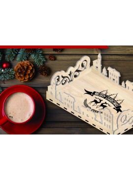 Σετ των 2 Intra απο ξύλο plywood 3mm-4mm πάχος Χριστουγεννιάτικος δίσκος σερβιρίσματος Δίασταση 15x15 cm INTRAFABR-110004306