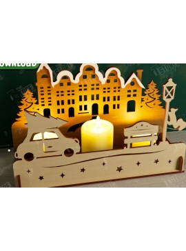 Σετ των 3 Intra απο ξύλο plywood 3mm-4mm πάχος Χριστουγεννιάτικη Σκηνή Σκιάς | Κηροπήγιο Δίασταση 15x15 cm INTRAFABR-107822840