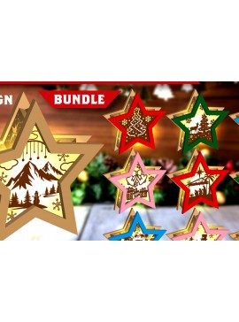 Σετ των 2 Intra απο ξύλο plywood 3mm-4mm πάχος Lantern Χριστουγέννων Shadow Star Δίασταση 15x15 cm INTRAFABR-109162186