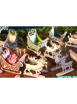 Σετ των 2 Intra απο ξύλο plywood 3mm-4mm πάχος έλκηθρου Χριστουγέννων | Έλκηθρο ταράνδων Δίασταση 15x15 cm INTRAFABR-106858910