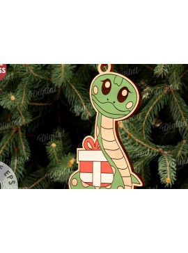 Σετ των 3 Intra απο ξύλο plywood 3mm-4mm πάχος Χριστουγεννιάτικο στολίδι με φίδι με λέιζερ Δίασταση 8x8 cm INTRAFABR-108901279