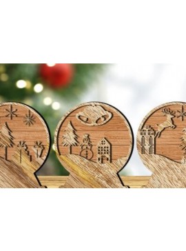 Σετ των 2 Intra απο ξύλο plywood 3mm-4mm πάχος Χριστουγεννιάτικη Snow Globe Δίασταση 15x15 cm INTRAFABR-42628328