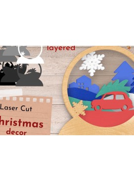 Σετ των 2 Intra απο ξύλο plywood 3mm-4mm πάχος Christmas Snow Globe, , 3D Δίασταση 40x40 cm INTRAFABR-40016248