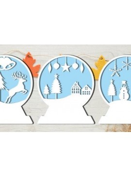 Σετ των 2 Intra απο ξύλο plywood 3mm-4mm πάχος Χριστουγεννιάτικη Snow Globe Δίασταση 15x15 cm INTRAFABR-42628325