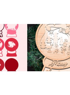 Σετ των 2 Intra απο ξύλο plywood 3mm-4mm πάχος Christmas Snow Globe Paper Cut Δίασταση 15x15 cm INTRAFABR-80306418