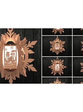 Σετ των 2 Intra απο ξύλο plywood 3mm-4mm πάχος φαναριού με χριστουγεννιάτικο νιφάδα χιονιού Δίασταση 30x20 cm INTRAFABR-111001158