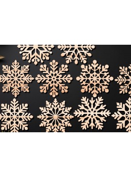 Σετ των 2 Intra απο ξύλο plywood 3mm-4mm πάχος Χριστουγεννιάτικων νιφάδων χιονιού 02 Δίασταση 15x15 cm INTRAFABR-108324758