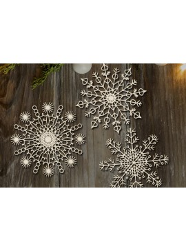 Σετ των 3 Intra απο ξύλο plywood 3mm-4mm πάχος Χριστουγεννιάτικων Νιφάδων Χιονιού, Διακόσμηση Δίασταση 4x4 cm INTRAFABR-85225816