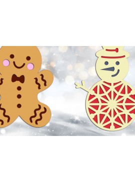 Σετ των 2 Intra απο ξύλο plywood 3mm-4mm πάχος Χριστούγεννα χιονάνθρωπος και μελόψωμο Δίασταση 15x15 cm INTRAFABR-112212486