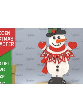 Σετ των 2 Intra απο ξύλο plywood 3mm-4mm πάχος Χριστουγεννιάτικη διακόσμηση χιονάνθρωπος Δίασταση 15x15 cm INTRAFABR-104437123