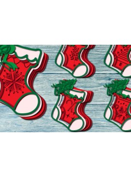 Σετ των 3 Intra απο ξύλο plywood 3mm-4mm πάχος Χριστουγεννιάτικη κάλτσα στολίδι 1128 Δίασταση 8x8 cm INTRAFABR-108695784