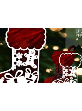 Σετ των 3 Intra απο ξύλο plywood 3mm-4mm πάχος Χριστουγεννιάτικη Κάλτσα Στολίδι Δίασταση 8x8 cm INTRAFABR-102851605