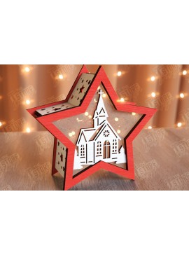 Σετ των 2 Intra απο ξύλο plywood 3mm-4mm πάχος Χριστουγεννιάτικο Αστέρι Φανάρι | Χριστουγεννιάτικη διακόσμηση Δίασταση 15x15 cm INTRAFABR-106380513
