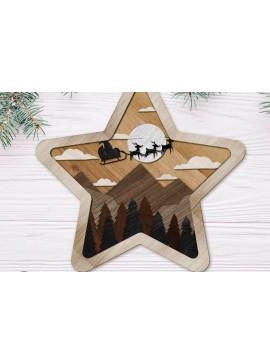Σετ των 3 Intra απο ξύλο plywood 3mm-4mm πάχος CHRISTMAS STAR Πολυστρωματική διακόσμηση τοίχου Δίασταση 4x4 cm INTRAFABR-80867050