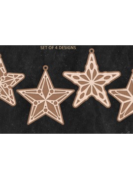 Σετ των 3 Intra απο ξύλο plywood 3mm-4mm πάχος Χριστουγεννιάτικο στολίδι με αστέρι , Star Cookie Δίασταση 8x8 cm INTRAFABR-112221334