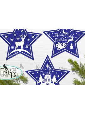 Σετ των 2 Intra απο ξύλο plywood 3mm-4mm πάχος Christmas Stars  Cricut Δίασταση 15x15 cm INTRAFABR-43280548