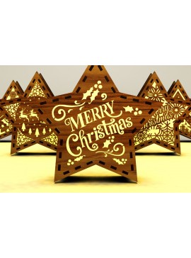Σετ των 2 Intra απο ξύλο plywood 3mm-4mm πάχος κεριών Christmas Stars Δίασταση 15x15 cm INTRAFABR-107966485