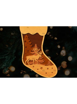 Σετ των 2 Intra απο ξύλο plywood 3mm-4mm πάχος Χριστουγεννιάτικη κάλτσα 3D σχέδιο κοπής με λέιζερ Δίασταση 15x15 cm INTRAFABR-109163976