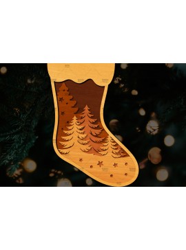 Σετ των 3 Intra απο ξύλο plywood 3mm-4mm πάχος Χριστουγεννιάτικη κάλτσα 3D σχέδιο κοπής με λέιζερ Δίασταση 15x15 cm INTRAFABR-109164046