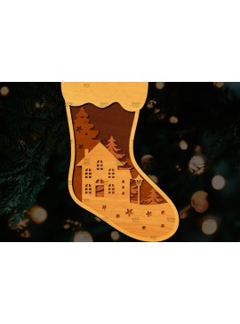 Σετ των 2 Intra απο ξύλο plywood 3mm-4mm πάχος Χριστουγεννιάτικη κάλτσα 3D σχέδιο κοπής με λέιζερ Δίασταση 15x15 cm INTRAFABR-109164090