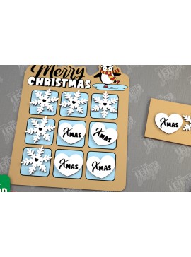 Σετ των 2 Intra απο ξύλο plywood 3mm-4mm πάχος - Χριστουγεννιάτικο Tic Tac Toe | Επιτραπέζιο παιχνίδι | CNC Δίασταση 15x15 cm INTRAFABR-107953612