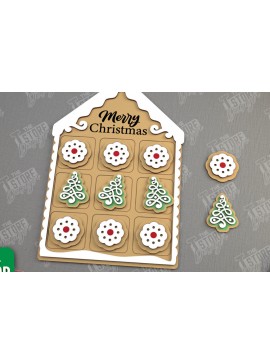 Σετ των 2 Intra απο ξύλο plywood 3mm-4mm πάχος - Χριστουγεννιάτικο Tic Tac Toe | Επιτραπέζιο παιχνίδι | CNC Δίασταση 15x15 cm INTRAFABR-107953637