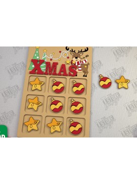 Σετ των 2 Intra απο ξύλο plywood 3mm-4mm πάχος - Χριστουγεννιάτικο Tic Tac Toe | Επιτραπέζιο παιχνίδι | CNC Δίασταση 15x15 cm INTRAFABR-107953654