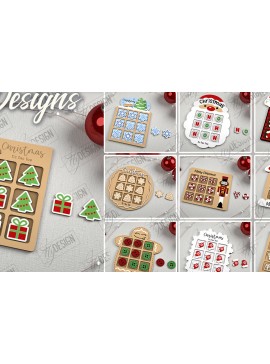 Σετ των 2 Intra απο ξύλο plywood 3mm-4mm πάχος - Χριστουγεννιάτικο Tic Tac Toe Bundle |  CNC Δίασταση 15x15 cm INTRAFABR-107193837