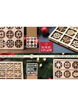 Σετ των 3 Intra απο ξύλο plywood 3mm-4mm πάχος - Χριστουγεννιάτικο Πακέτο παιχνιδιών Tic Tac Toe  Δίασταση 4x4 cm INTRAFABR-82302600