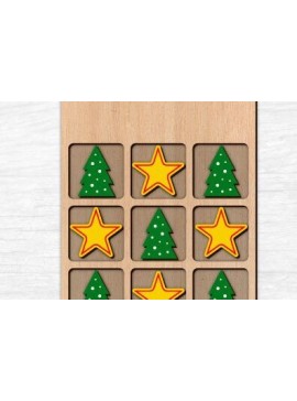 Σετ των 2 Intra απο ξύλο plywood 3mm-4mm πάχος - Χριστουγεννιάτικο παιχνίδι Tic Tac Toe Laser Cut Δίασταση 15x15 cm INTRAFABR-38099936