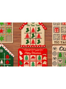 Σετ των 2 Intra απο ξύλο plywood 3mm-4mm πάχος - Χριστουγεννιάτικο παιχνίδι Tic Tac Toe Laser Cut Δίασταση 15x15 cm INTRAFABR-79781654