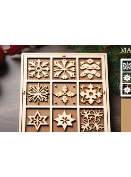 Σετ των 3 Intra απο ξύλο plywood 3mm-4mm πάχος - Χριστουγεννιάτικο παιχνίδι Tic Tac Toe Laser Cut  Δίασταση 4x4 cm INTRAFABR-82301019