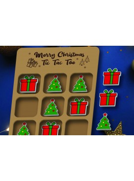 Σετ των 3 Intra απο ξύλο plywood 3mm-4mm πάχος - Χριστουγεννιάτικο παιχνίδι Tic Tac Toe Laser Cut  Δίασταση 15x15 cm INTRAFABR-107769248