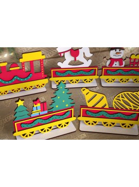 Σετ των 2 Intra απο ξύλο plywood 3mm-4mm πάχος - Χριστουγεννιάτικο Τρένο | Διακοπές | Το τρένο του Άη Βασίλη Δίασταση 15x15 cm INTRAFABR-108901858