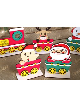 Σετ των 2 Intra απο ξύλο plywood 3mm-4mm πάχος - Χριστουγεννιάτικο Τρένο | Διακοπές | Το τρένο του Άη Βασίλη Δίασταση 15x15 cm INTRAFABR-108901860