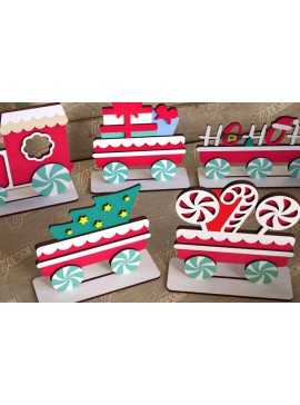 Σετ των 2 Intra απο ξύλο plywood 3mm-4mm πάχος - Χριστουγεννιάτικο Τρένο | Διακοπές | Το τρένο του Άη Βασίλη Δίασταση 15x15 cm INTRAFABR-108901863