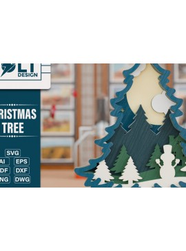 Σετ των 2 Intra απο ξύλο plywood 3mm-4mm πάχος - Χριστουγεννιάτικο δέντρο 3D  Πολυστρωματική κοπή Δίασταση 20x25 cm INTRAFABR-108270965