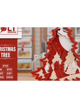 Σετ των 2 Intra απο ξύλο plywood 3mm-4mm πάχος - Χριστουγεννιάτικο δέντρο 3D  Πολυστρωματική κοπή Δίασταση 20x25 cm INTRAFABR-108791544