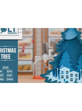 Σετ των 2 Intra απο ξύλο plywood 3mm-4mm πάχος - Χριστουγεννιάτικο δέντρο 3D  Πολυστρωματική κοπή Δίασταση 20x25 cm INTRAFABR-108799101