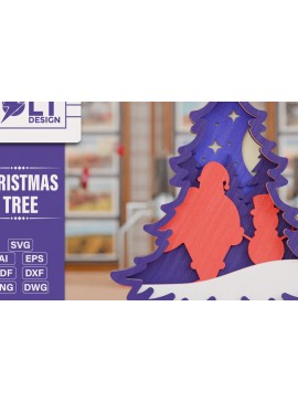 Σετ των 2 Intra απο ξύλο plywood 3mm-4mm πάχος - Χριστουγεννιάτικο δέντρο 3D  Πολυστρωματική κοπή Δίασταση 20x25 cm INTRAFABR-108138259