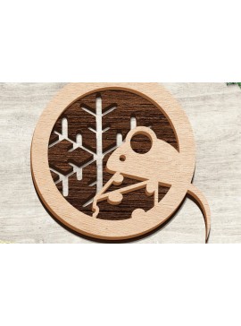 Σετ των 2 Intra απο ξύλο plywood 3mm-4mm πάχος - Χριστουγεννιάτικο δέντρο μπιχλιμπίδι με ένα ποντίκι Δίασταση 15x15 cm INTRAFABR-76986683