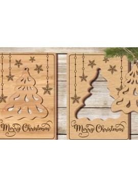 Σετ των 2 Intra απο ξύλο plywood 3mm-4mm πάχος - Κάρτα Χριστουγεννιάτικου Δέντρου/Κοπή λέιζερ/ Δίασταση 20x14 cm INTRAFABR-36177558