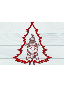 Σετ των 2 Intra απο ξύλο plywood 3mm-4mm πάχος - Χριστουγεννιάτικο δέντρο Gnome Paper Cut 3d  Δίασταση 1200x1200 cm INTRAFABR-79955107