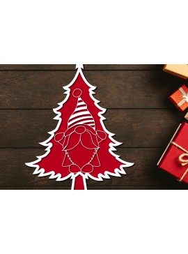 Σετ των 2 Intra απο ξύλο plywood 3mm-4mm πάχος - Χριστουγεννιάτικο δέντρο Gnome Paper Cut 3d  Δίασταση 1200x1200 cm INTRAFABR-106708674