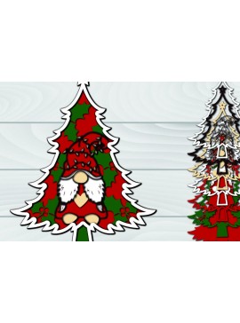 Σετ των 2 Intra απο ξύλο plywood 3mm-4mm πάχος - Χριστουγεννιάτικο δέντρο Gnome Paper Cut 3d  Δίασταση 1200x1200 cm INTRAFABR-79922945