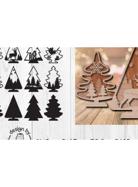 Σετ των 2 Intra απο ξύλο plywood 3mm-4mm πάχος - Χριστουγεννιάτικο Δέντρο Κοπή Laser  Δίασταση 20x20 cm INTRAFABR-104784366