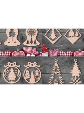 Σετ των 3 Intra απο ξύλο plywood 3mm-4mm πάχος - Δέσμη κοπής με λέιζερ στολίδι Χριστουγεννιάτικου Δέντρου Δίασταση 6x6 cm INTRAFABR-103024094