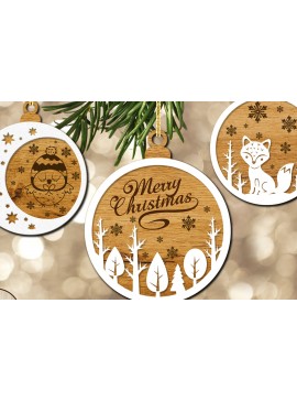 Σετ των 3 Intra απο ξύλο plywood 3mm-4mm πάχος - Σετ χριστουγεννιάτικο δέντρο στρογγυλά στολίδια Δίασταση 6x4 cm INTRAFABR-109336677